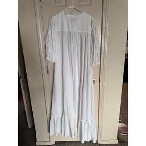 VTG David Brown Boutique White Cotton Maxi Dress Ruffle Trim Cottagecore‎ M q2